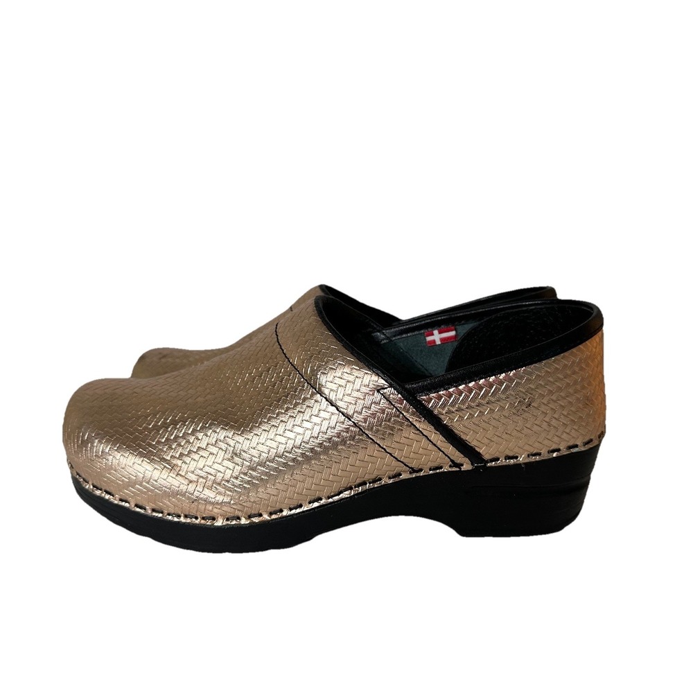 Sanita Metallic Rose Gold Woven Leather Clogs